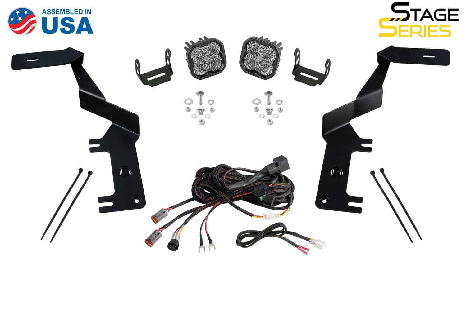 Diode Dynamics Stage Series Ditch Light Kit For 2017-2022 Ford Super Duty Ss3 9 DD7558 SS3 Pro White Super Duty complete kit, labelled manufacturer view.
