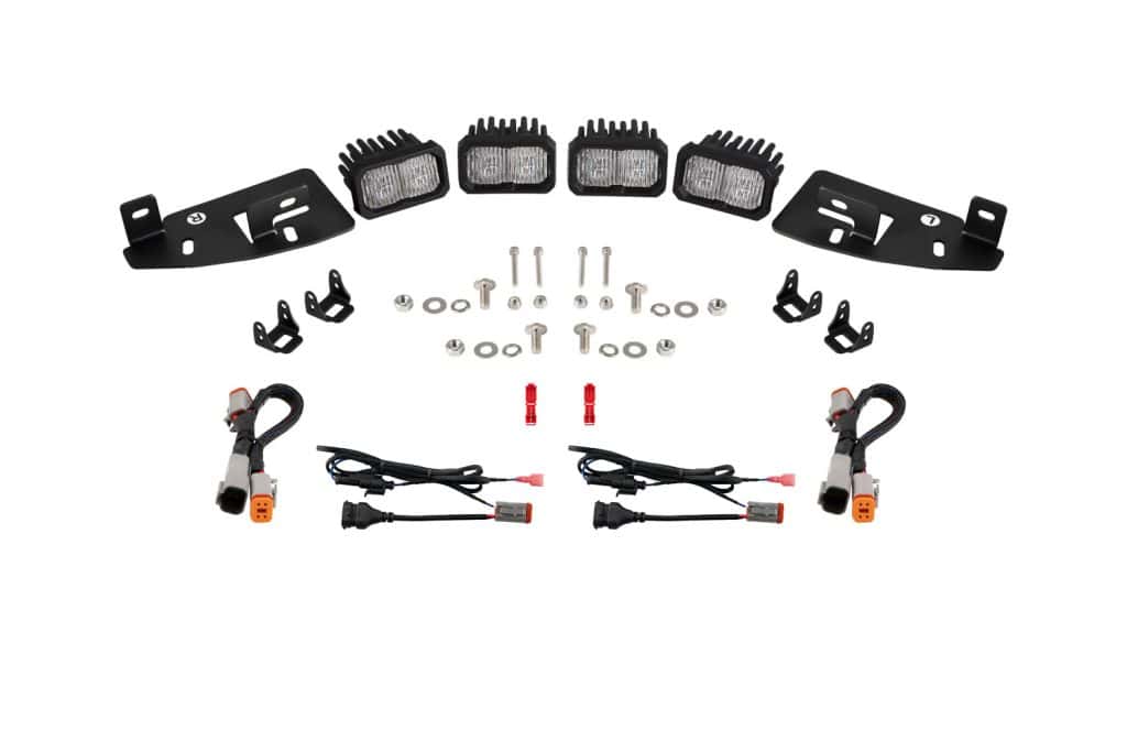 Diode Dynamics Ssc2 Led Fog Pocket Kit For 2019-2024 Ram 48 DD7622 Ram fog-pocket kit: four SSC2 Sport White fog pods, brackets and wiring.