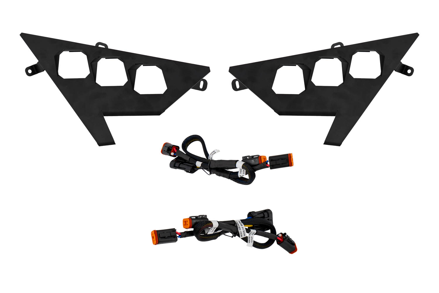 Diode Dynamics DD7672P pair of Polaris RZR SSC1 mounting brackets and left/right wiring harnesses; LED pods not included