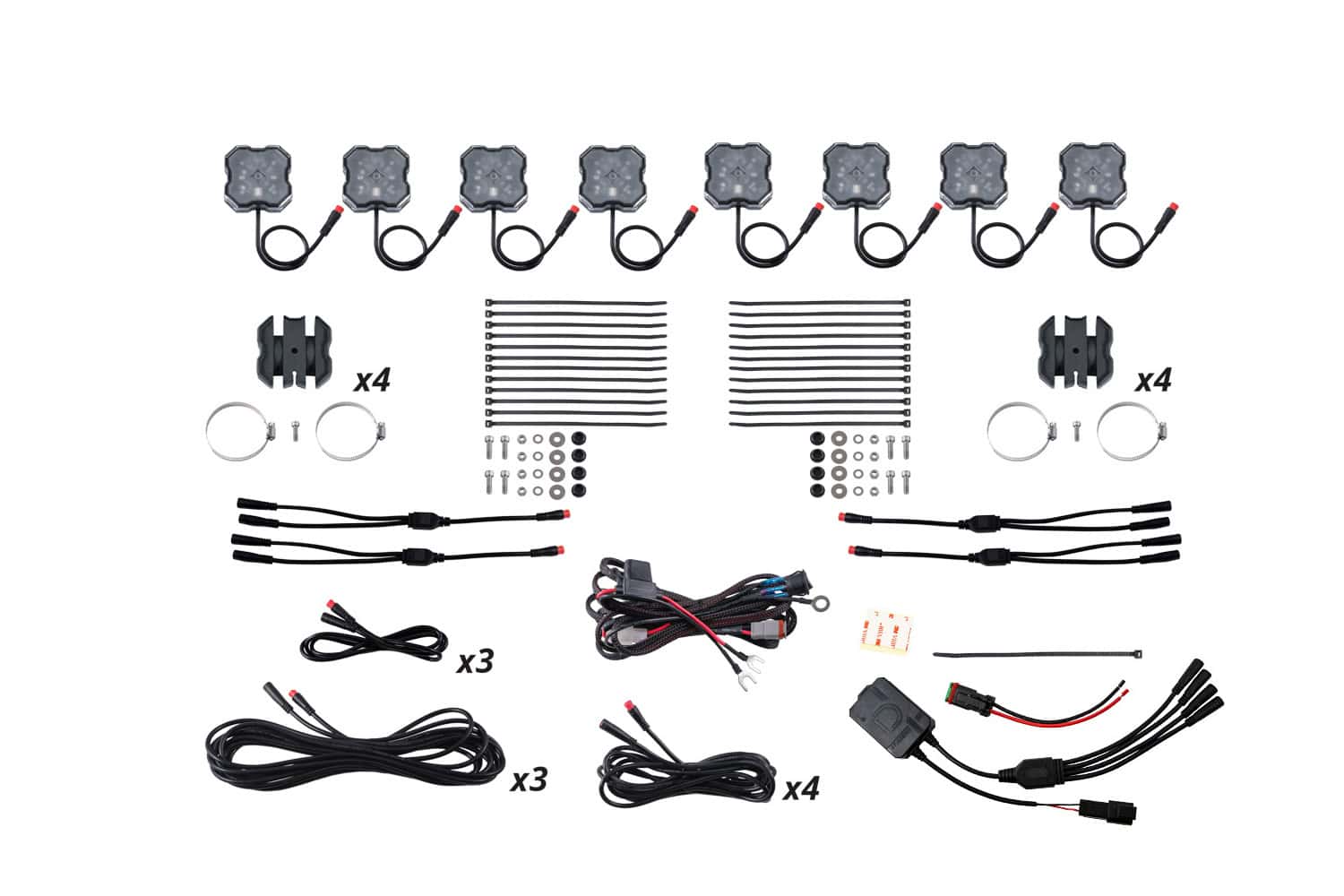 Diode Dynamics Stage Series SXS Rock Light Installer Kit RGBW M8 w/Controller (8-pack)