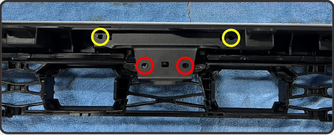 2014–2024 Toyota 4Runner Xbg Grille Installation Guide 11 Center bracket fasteners: retain the original bracket for the older branch or use the included bracket for the newer branch.