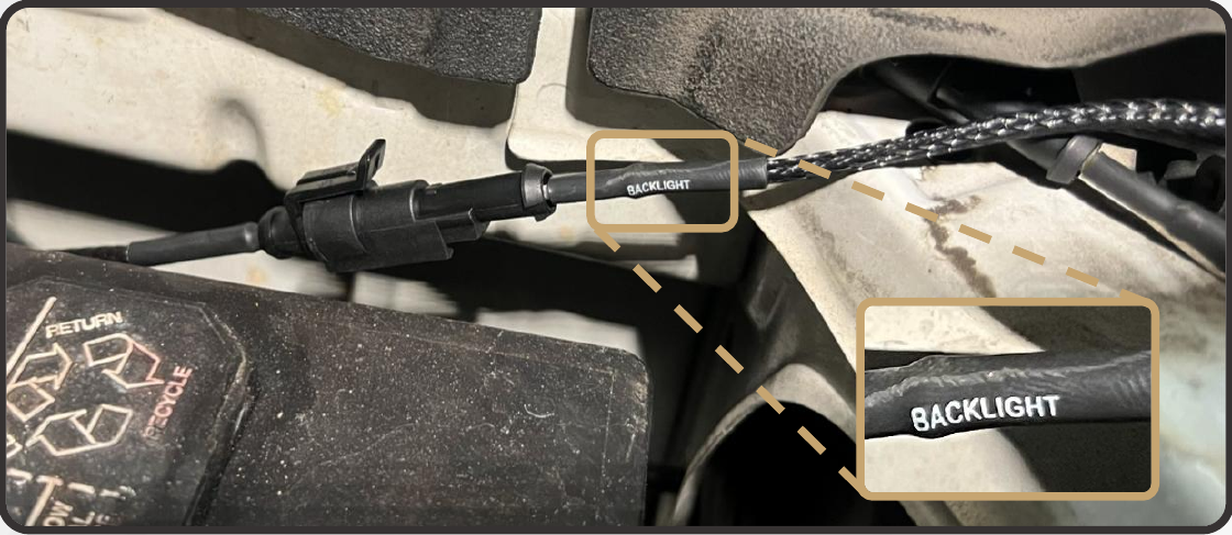 2014–2024 Toyota 4Runner Xbg Grille Installation Guide 23 Connect the switched-power harness to the grille connector marked BACKLIGHT.