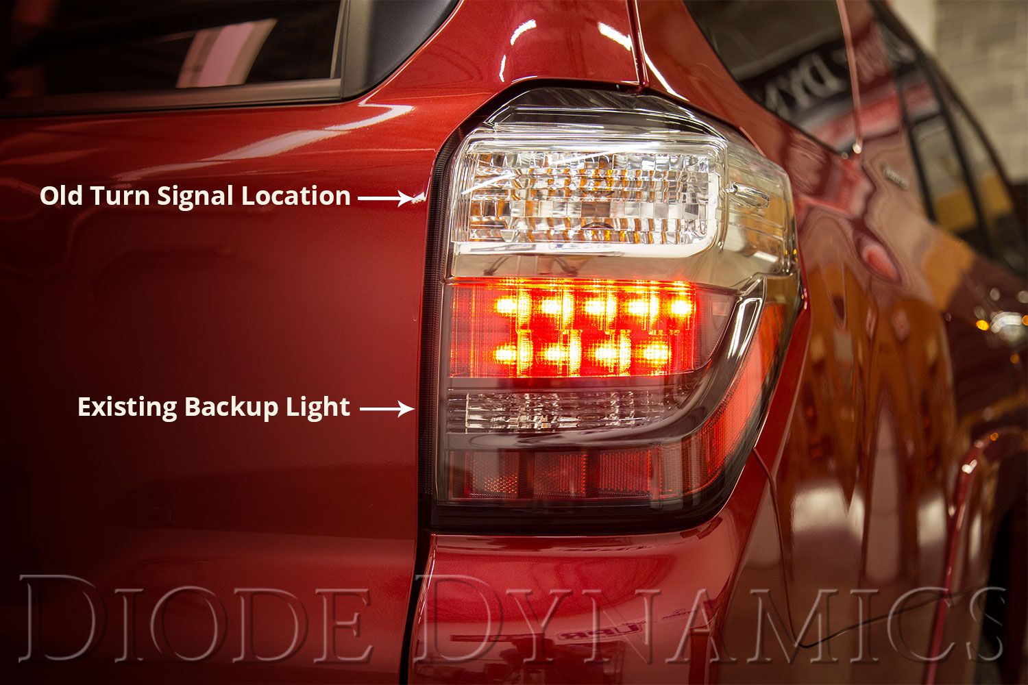 Diode Dynamics Tail-As-Turn Kit For 2014–2024 Toyota 4Runner 72 Factory turn-signal and original backup-light positions.