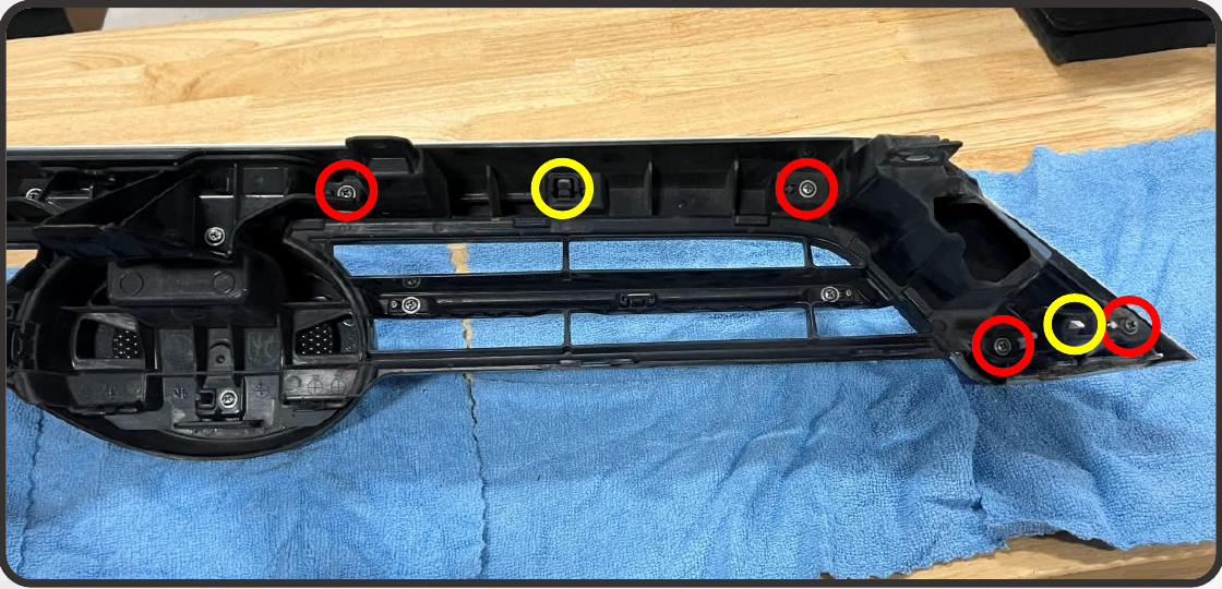 2014–2024 Toyota 4Runner Xbg Grille Installation Guide 7 Remove the eight surround screws and release the four side clips; original annotations retained.