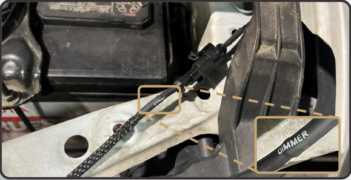 2014–2024 Toyota 4Runner Xbg Grille Installation Guide 26 Connect the side-marker harness single-pin lead to DIMMER.
