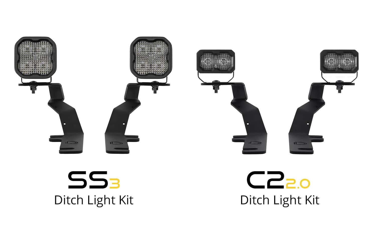 Diode Dynamics Stage Series Ditch Light Kit For 2017-2022 Ford Super Duty Ss3 5 SS3/C2 manufacturer family comparison. This listing supplies the Super Duty SS3 kit; the comparison is not separate vehicle-fitment proof.
