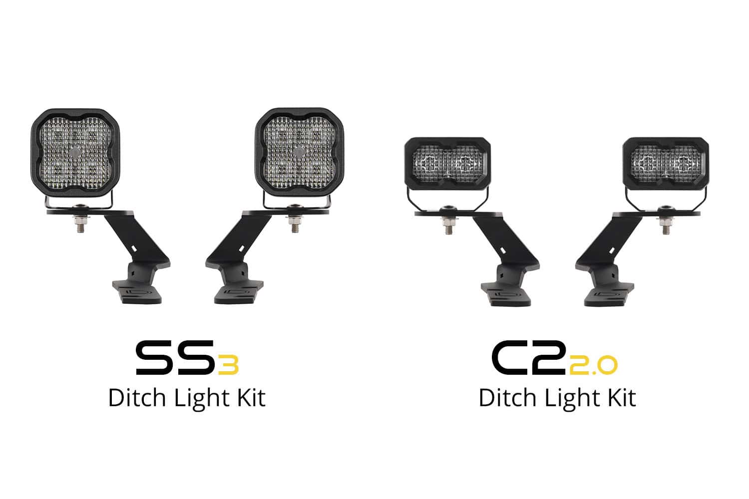 Diode Dynamics Ss3 Led Ditch Light Kit For 2019–2023 Ford Ranger 6 Ranger kit comparison: SS3 at left and the separate C2 2.0 kit at right. This listing supplies SS3.