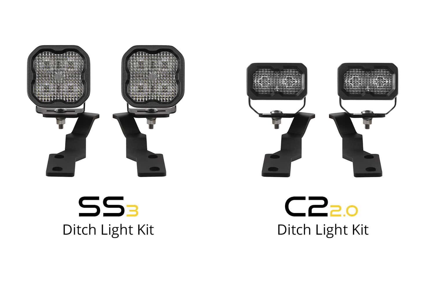Diode Dynamics Ss3 Led Ditch Light Kit For 2016-2023 Toyota Tacoma 7 SS3 ditch-light kit on the left and C2 2.0 ditch-light kit on the right.