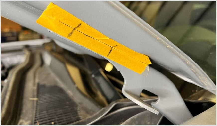 Tacoma Morimoto Ditch-Light Bracket Installation Guide 5 Tape across the hood-to-hinge interface and mark alignment references before loosening bolts.
