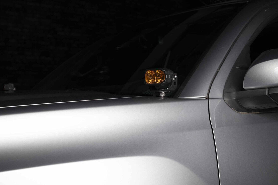 Morimoto 2Banger Complete Ditch Light Kit For 2016–2023 Toyota Tacoma 5 Yellow 2Banger mounted, unlit.