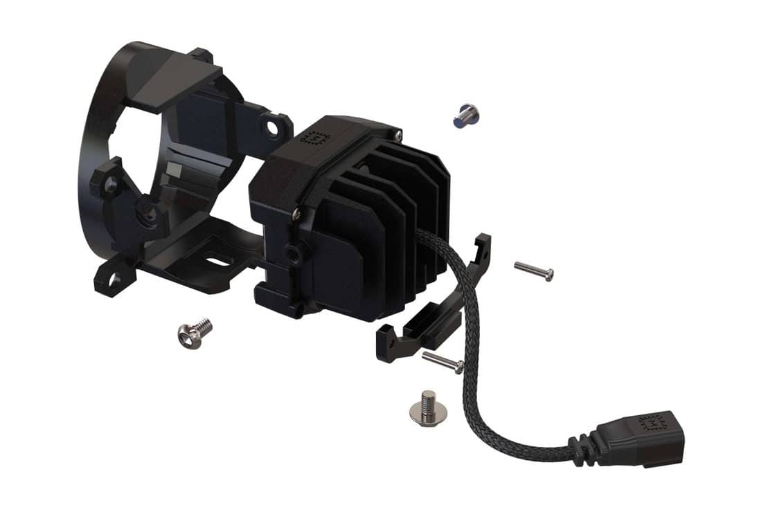 Morimoto 4Banger 2.0 Complete Fog Light Kit For 2012–2023 Toyota Tacoma 4 Exploded vehicle mount and pod.