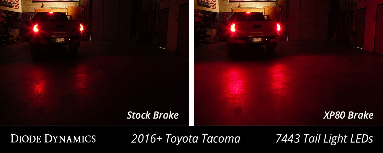 Diode Dynamics 7440/7443 Amber Or Red Led Bulbs (Pair) 108 Tail Light LEDs for 2016-2019 Toyota Tacoma (pair) · Application example: check the colour and year/function table; XP80 tail/brake examples apply to 2016–2019, not 2020–2023.