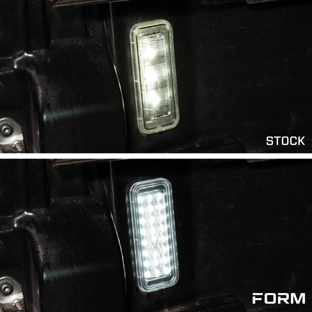 Form Led Bed Lights For 2020–2023 Toyota Tacoma (Pair) 11 Supplier close-up comparison of original and FORM bed-light illumination.