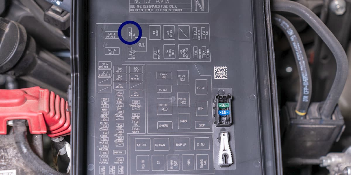 2016–2023 Tacoma Form Headlight Installation Guide 13 The manufacturer identifies the 10A INJ fuse position.