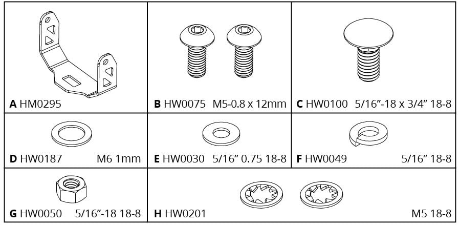 2016–2023 Toyota Tacoma Ditch Light Installation Guide 8 Current manufacturer C2 2.0/C2R bracket hardware identification.