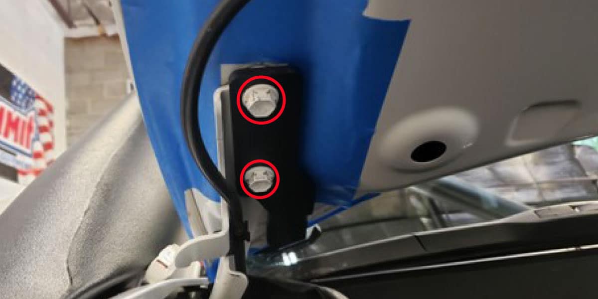 2016–2023 Toyota Tacoma Ditch Light Installation Guide 4 Original annotated photograph identifies the two factory bolts.