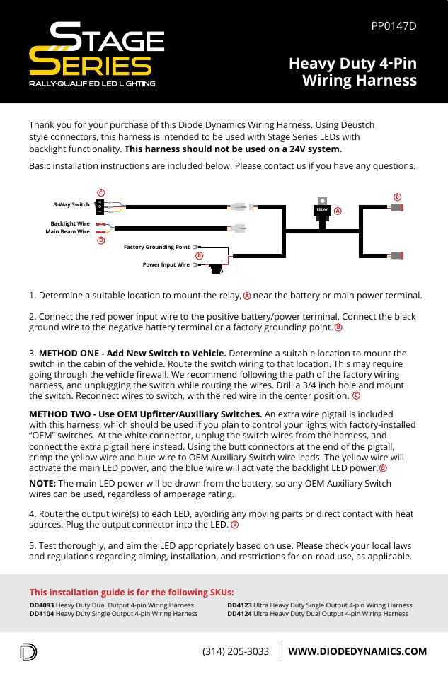 2016–2023 Toyota Tacoma Ditch Light Installation Guide 17 Original DD4093 harness instructions preserve the battery, switch and auxiliary-control wiring diagram.