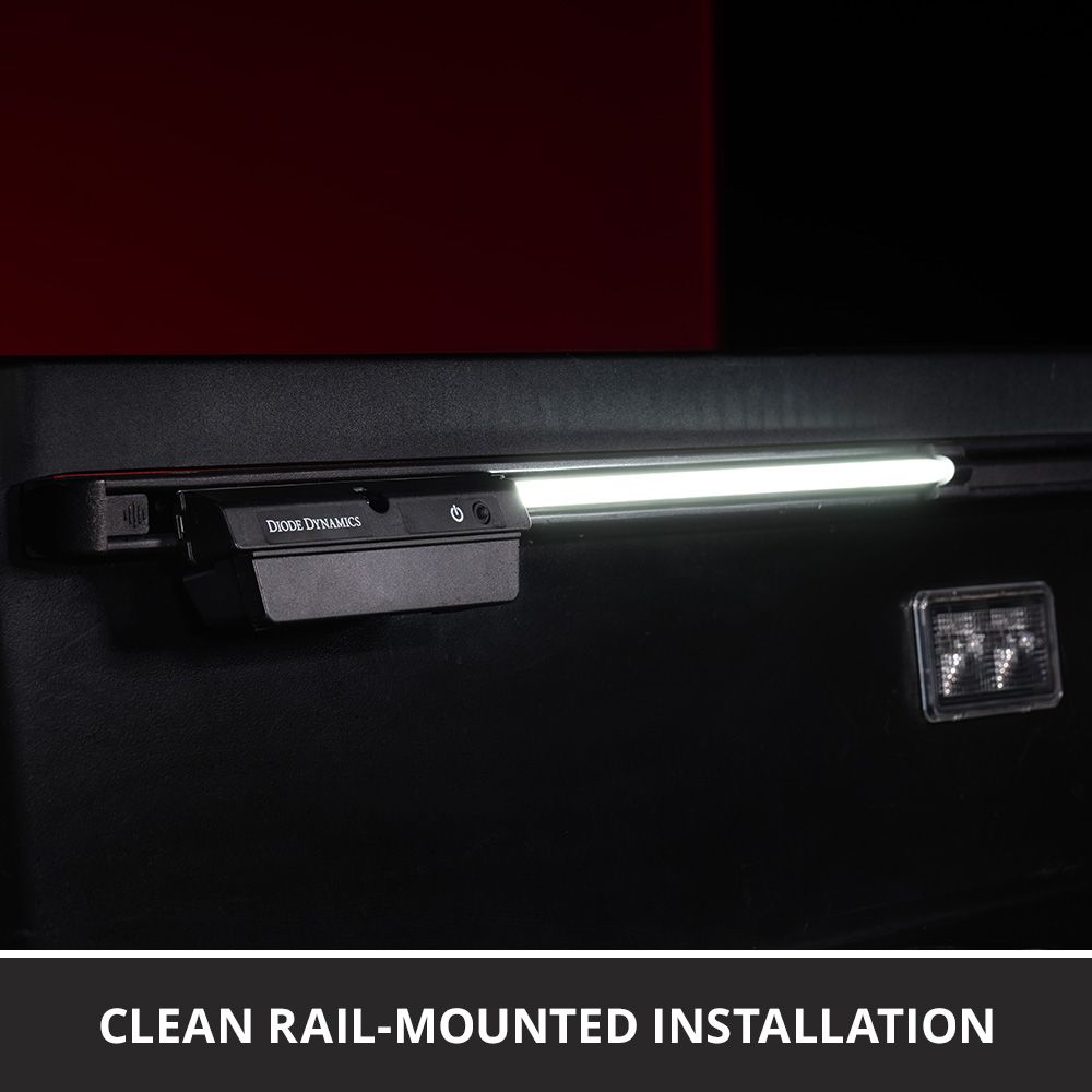 Diode Dynamics Blade Led Bed Light With Toyota Bed Rail Adapter 3 Blade mounted to a later-generation Tacoma factory bed rail.