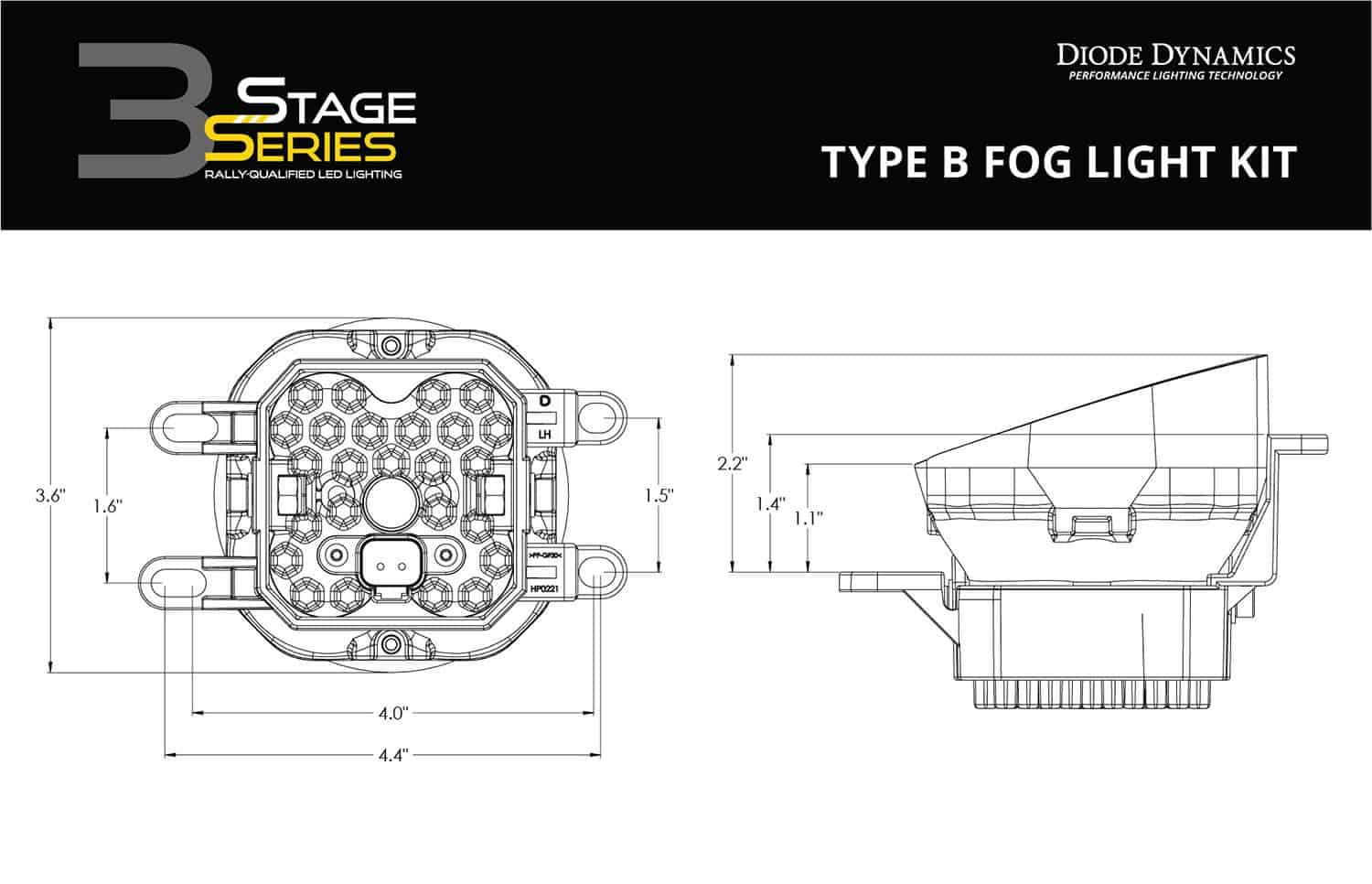 Diode Dynamics Ss3 Dual Color Type B Kit Sae Fog 3 Manufacturer SS3 Type B dimensions.