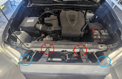 2016–2023 Toyota Tacoma Stealth Lightbar Installation Guide 1 Original grille bolt and push-clip locations.