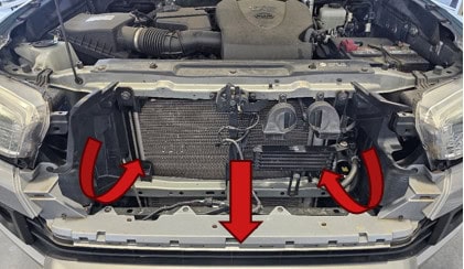 2016–2023 Toyota Tacoma Stealth Lightbar Installation Guide 3 Direction for removing the air deflectors.