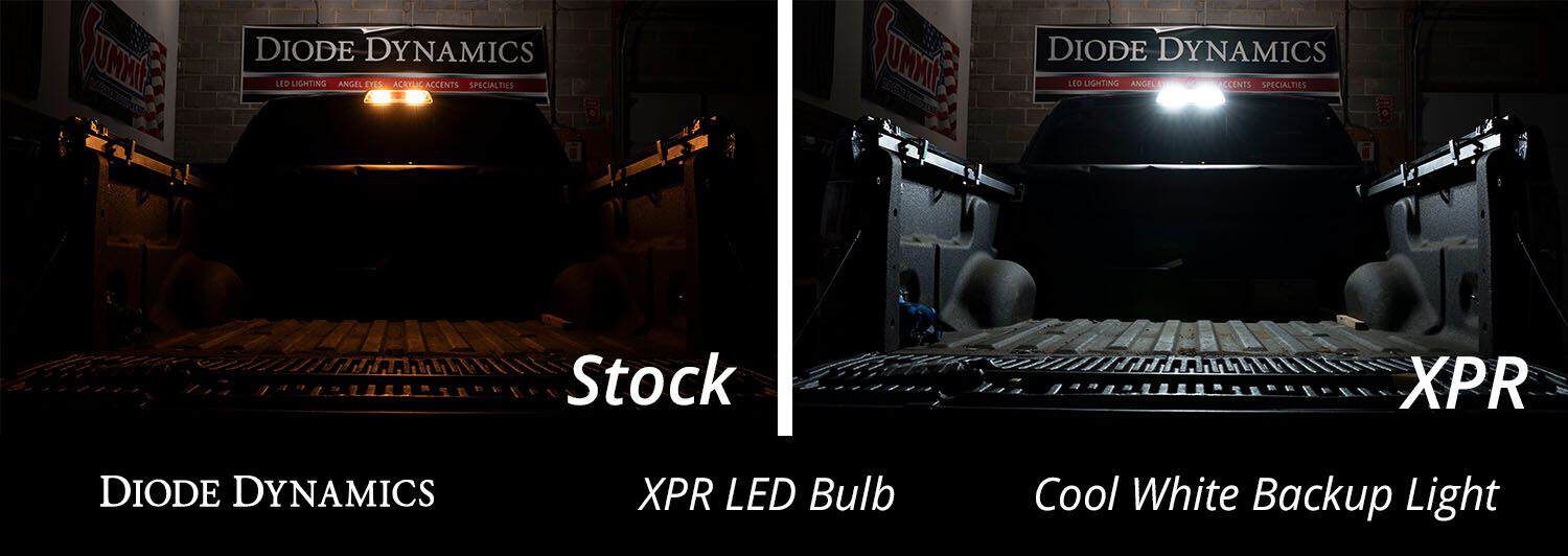 Manufacturer backup-light appearance example using XPR bulbs; shown vehicle is illustrative.