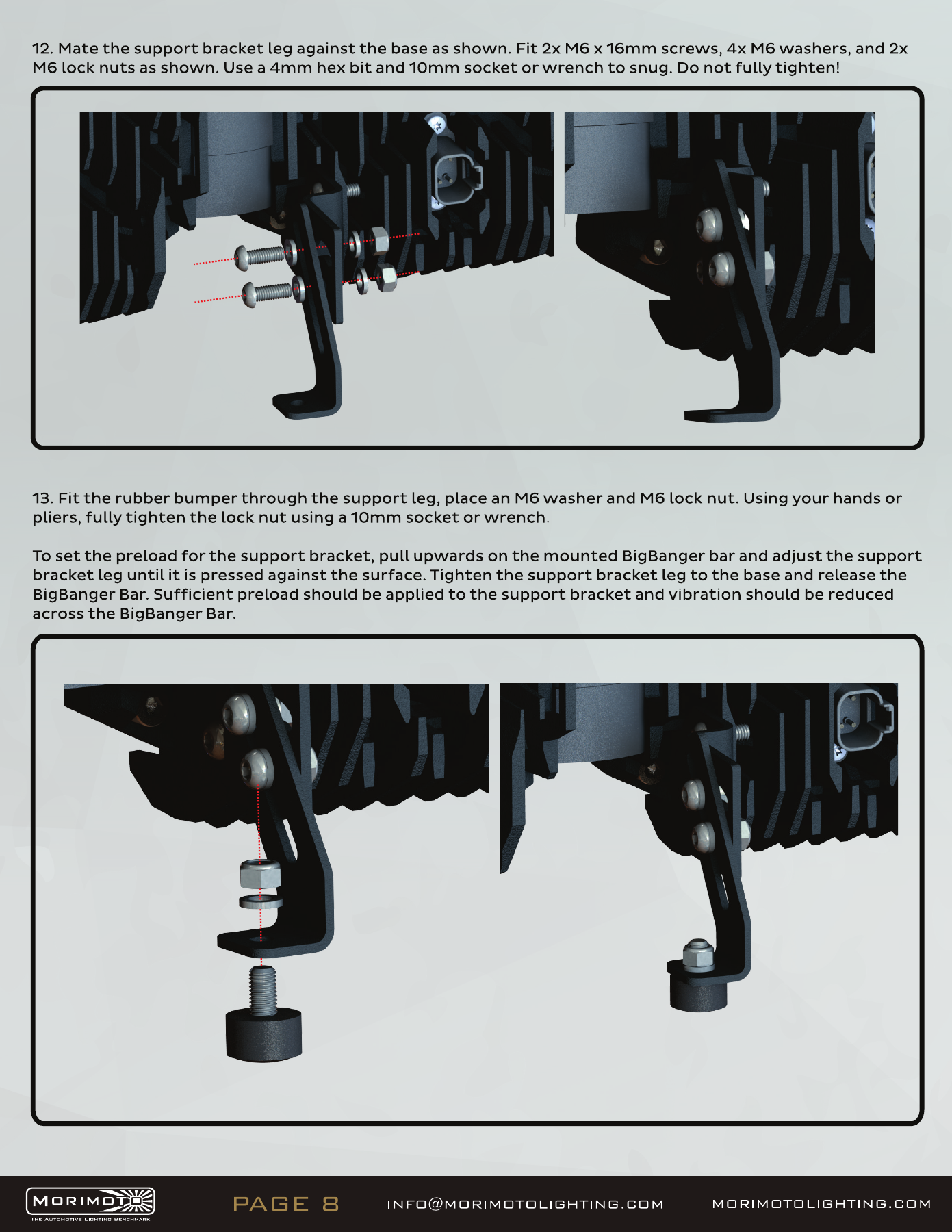 Jeep Jl Morimoto Roof Light-Bar Installation Guide 33 BigBanger bar assembly — manufacturer page 8. Open the image at full size to read every label.