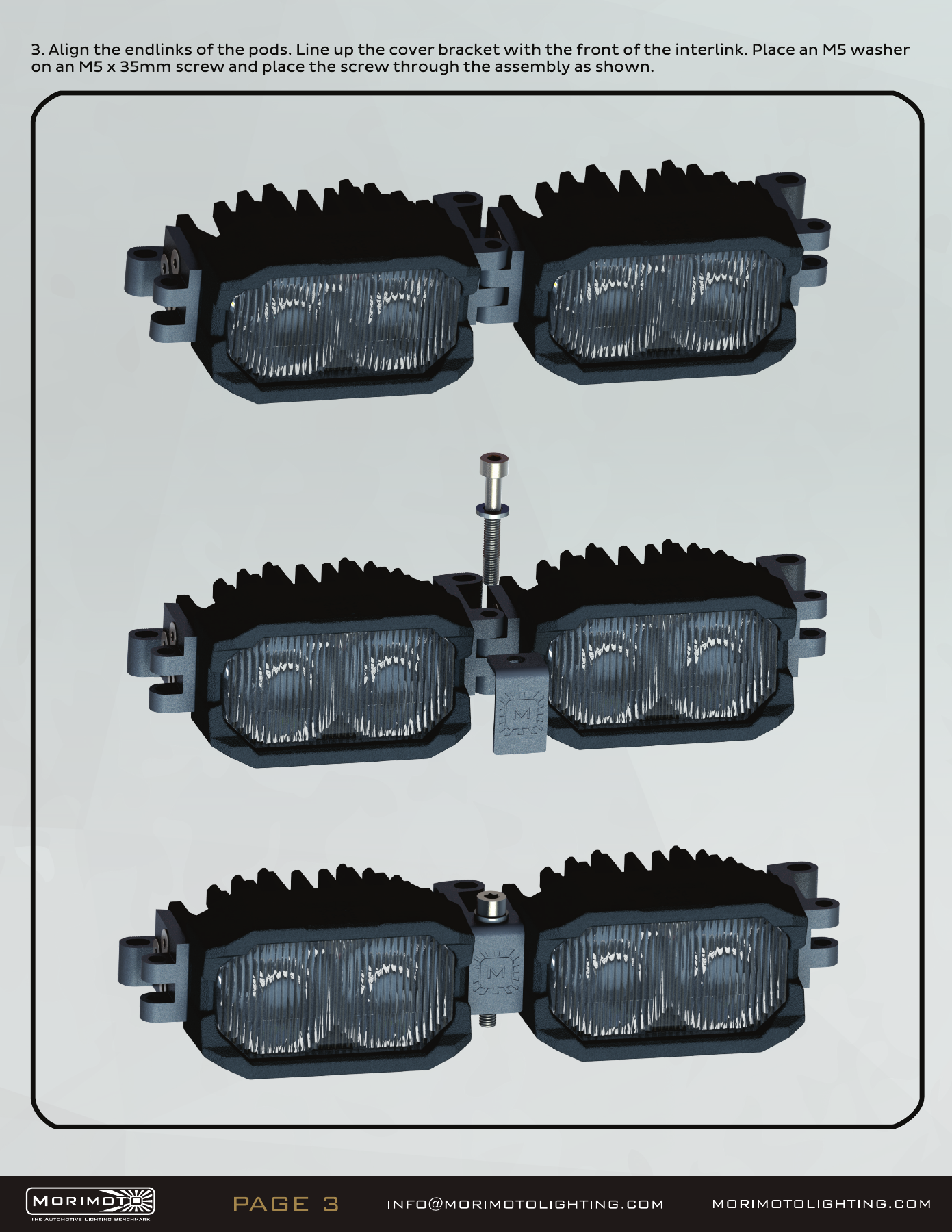 Jeep Jl Morimoto Roof Light-Bar Installation Guide 11 2Banger bar assembly — manufacturer page 3. Open the image at full size to read every label.