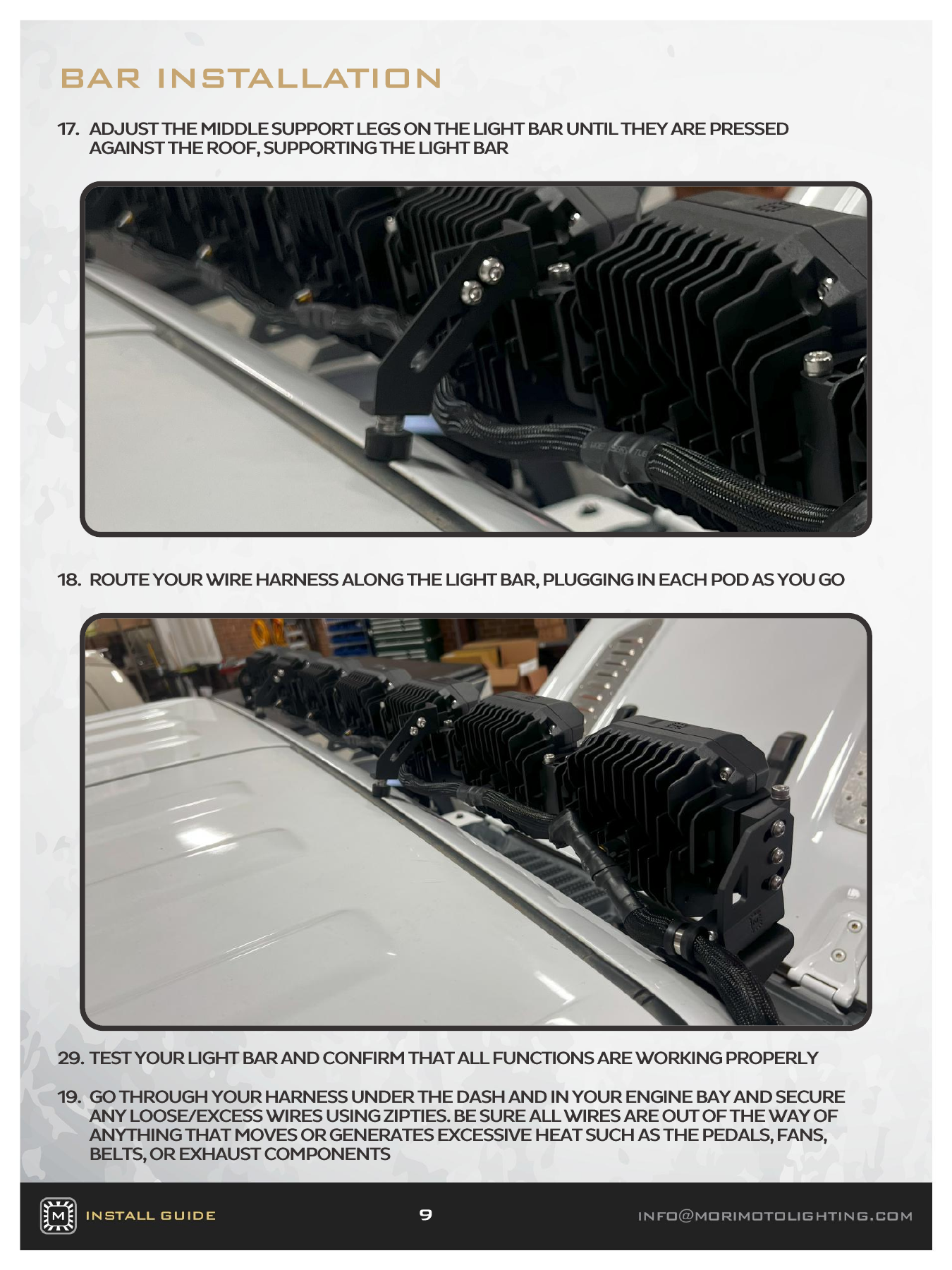 Jeep Jl Morimoto Roof Light-Bar Installation Guide 8 BAF081 vehicle installation — manufacturer page 9. Open the image at full size to read every label.