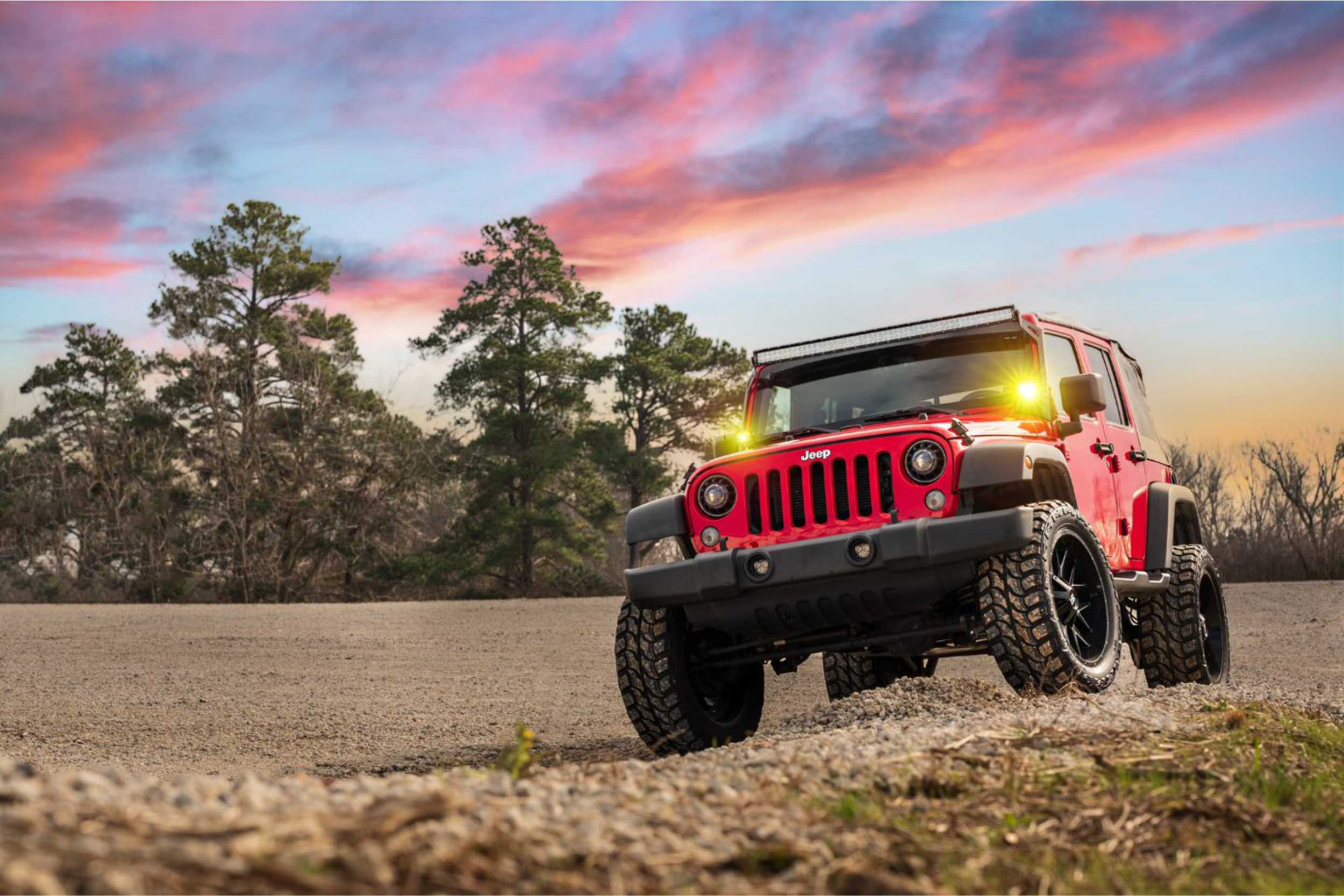 Morimoto 4Banger Ditch-Light Kit For 2007–2018 Jeep Wrangler Jk 7 Representative assembled kit. Select the listed output level, colour and optic; other vehicle lighting in installation photos is not included.