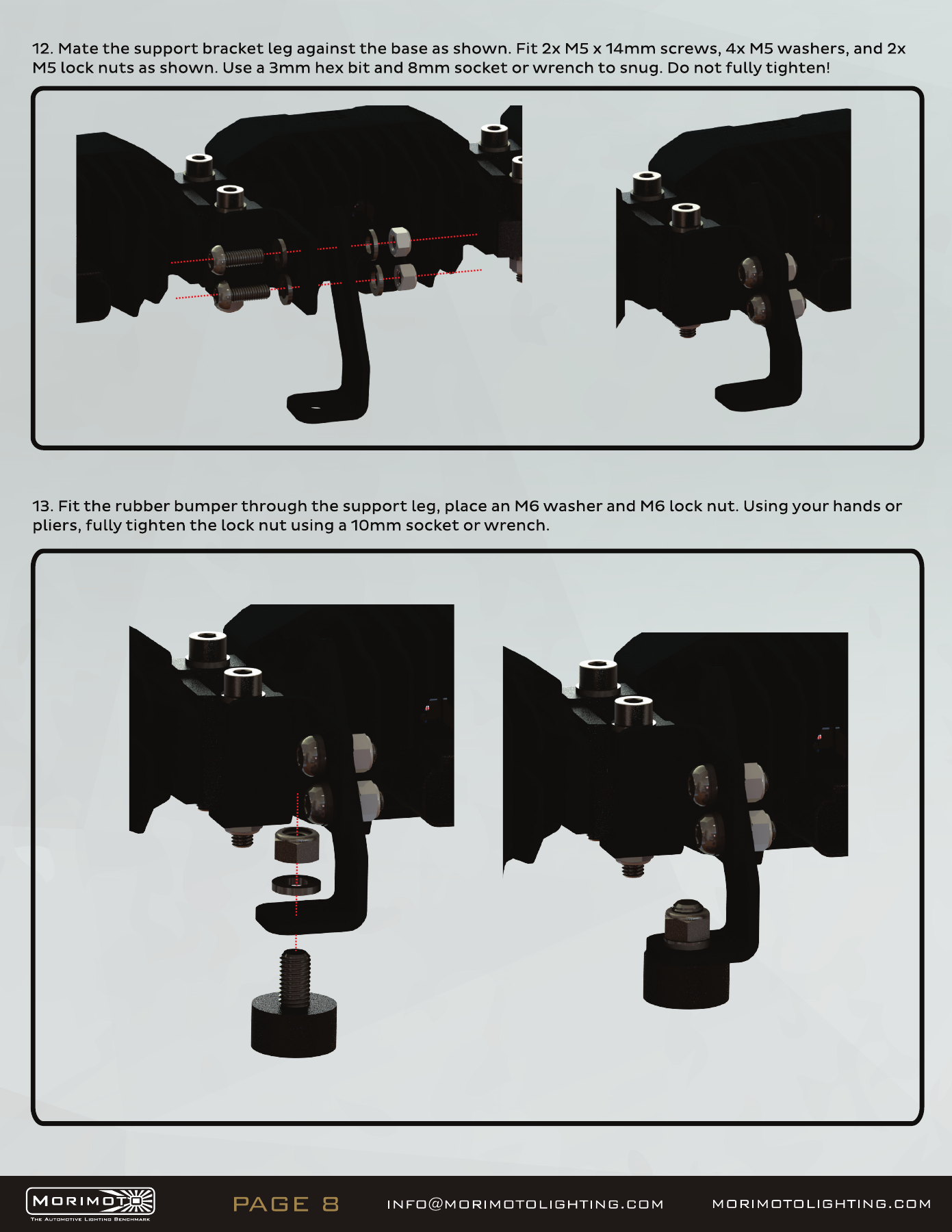 Jeep Jl Morimoto Roof Light-Bar Installation Guide 16 2Banger bar assembly — manufacturer page 8. Open the image at full size to read every label.