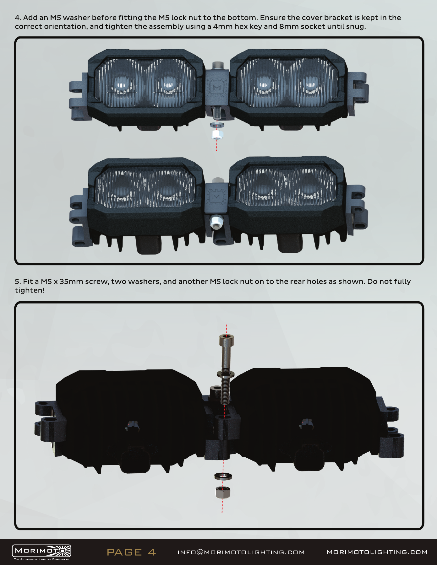 Jeep Jl Morimoto Roof Light-Bar Installation Guide 12 2Banger bar assembly — manufacturer page 4. Open the image at full size to read every label.
