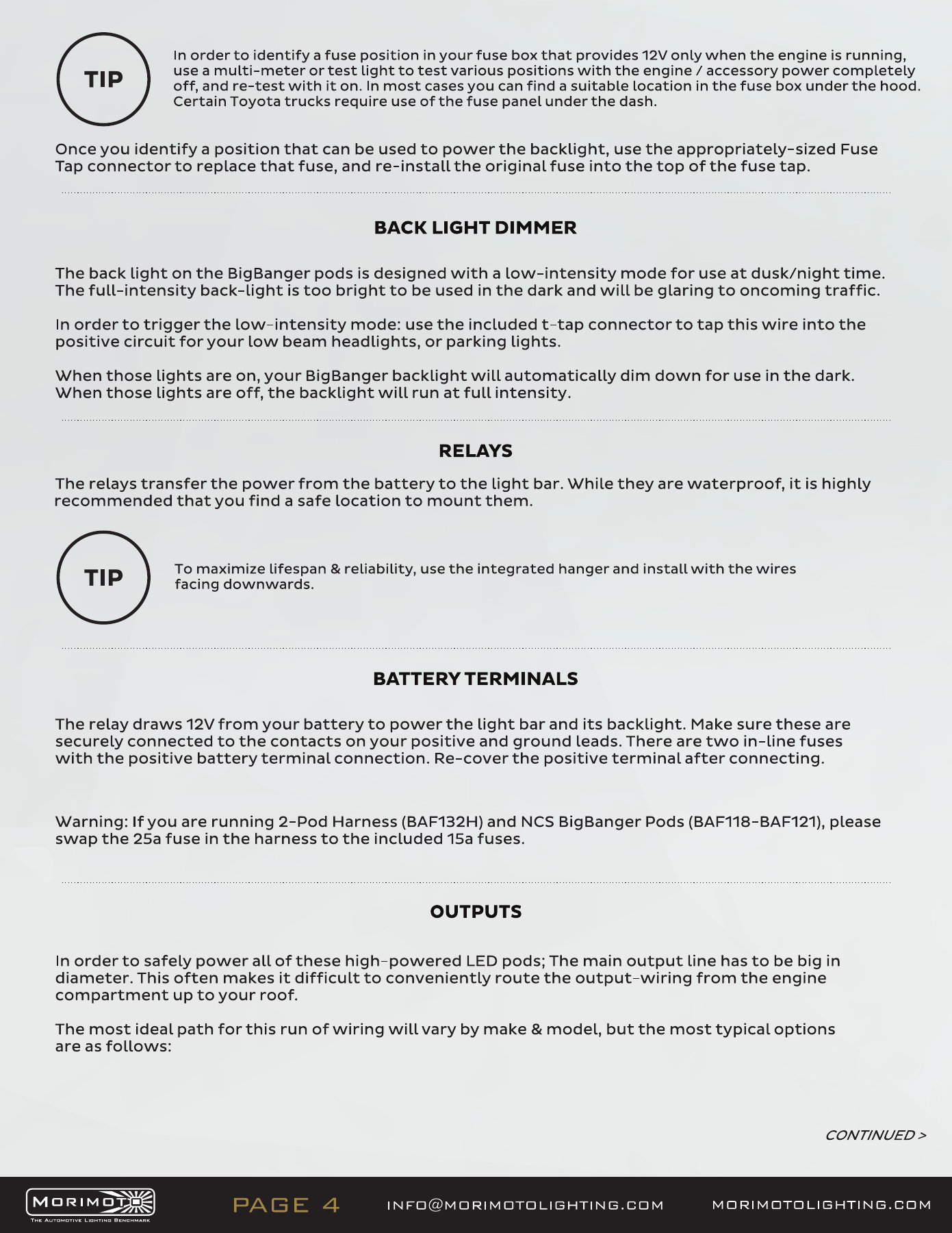 Jeep Jl Morimoto Ditch-Light Installation Guide 11 BigBanger harness instructions — manufacturer page 4. Open the image at full size to read every label.