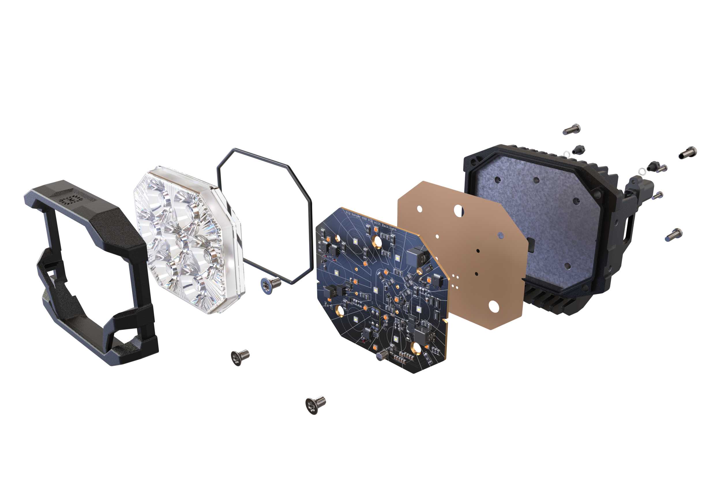 Morimoto Bigbanger Ditch-Light Kit For 2007–2018 Jeep Wrangler Jk 4 Representative assembled kit. Select the listed output level, colour and optic; other vehicle lighting in installation photos is not included.