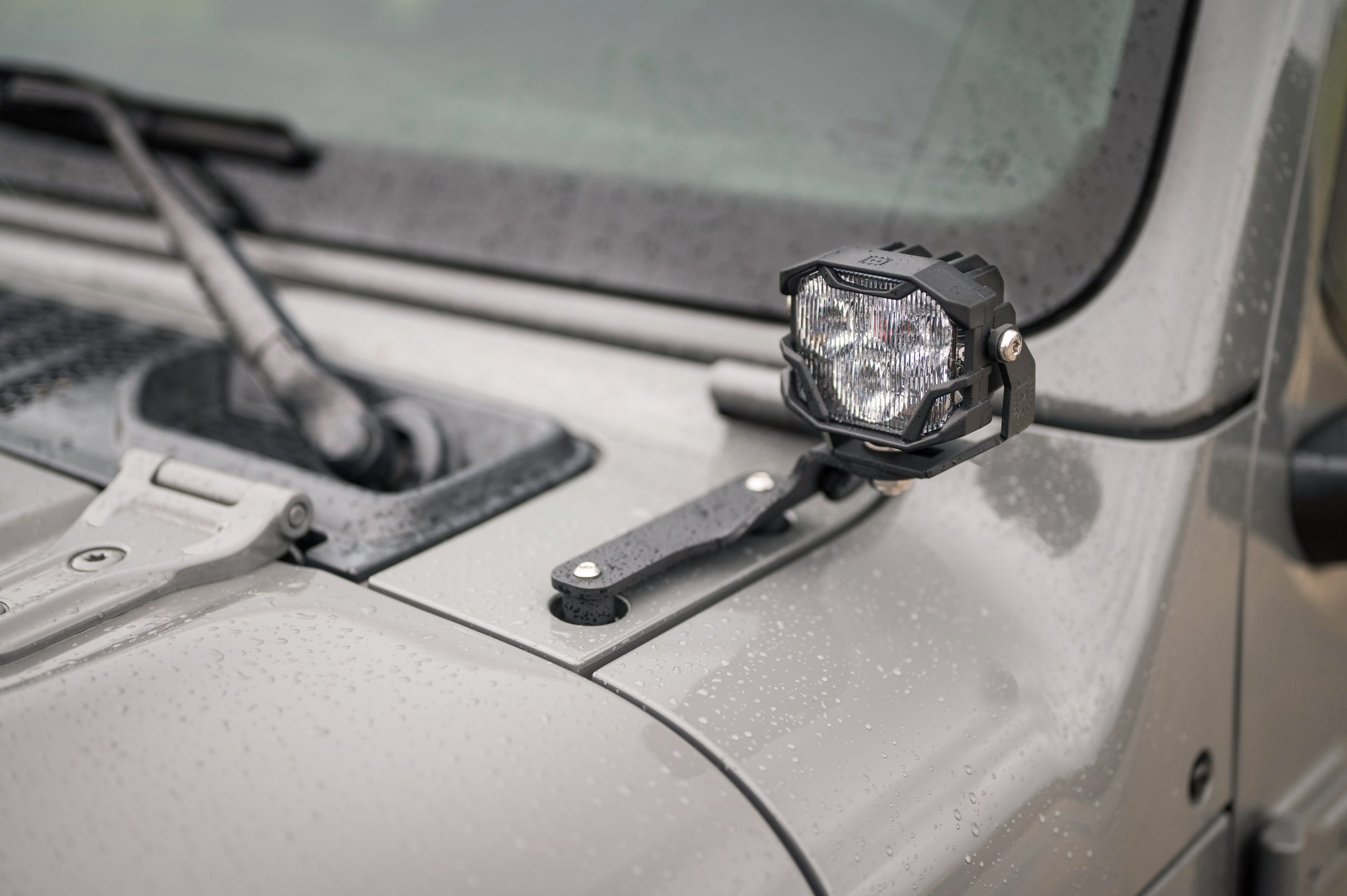 Morimoto 4Banger Ditch-Light Kit For 2018–2026 Jeep Wrangler Jl 11 Representative assembled kit. Select the listed output level, colour and optic; other vehicle lighting in installation photos is not included.