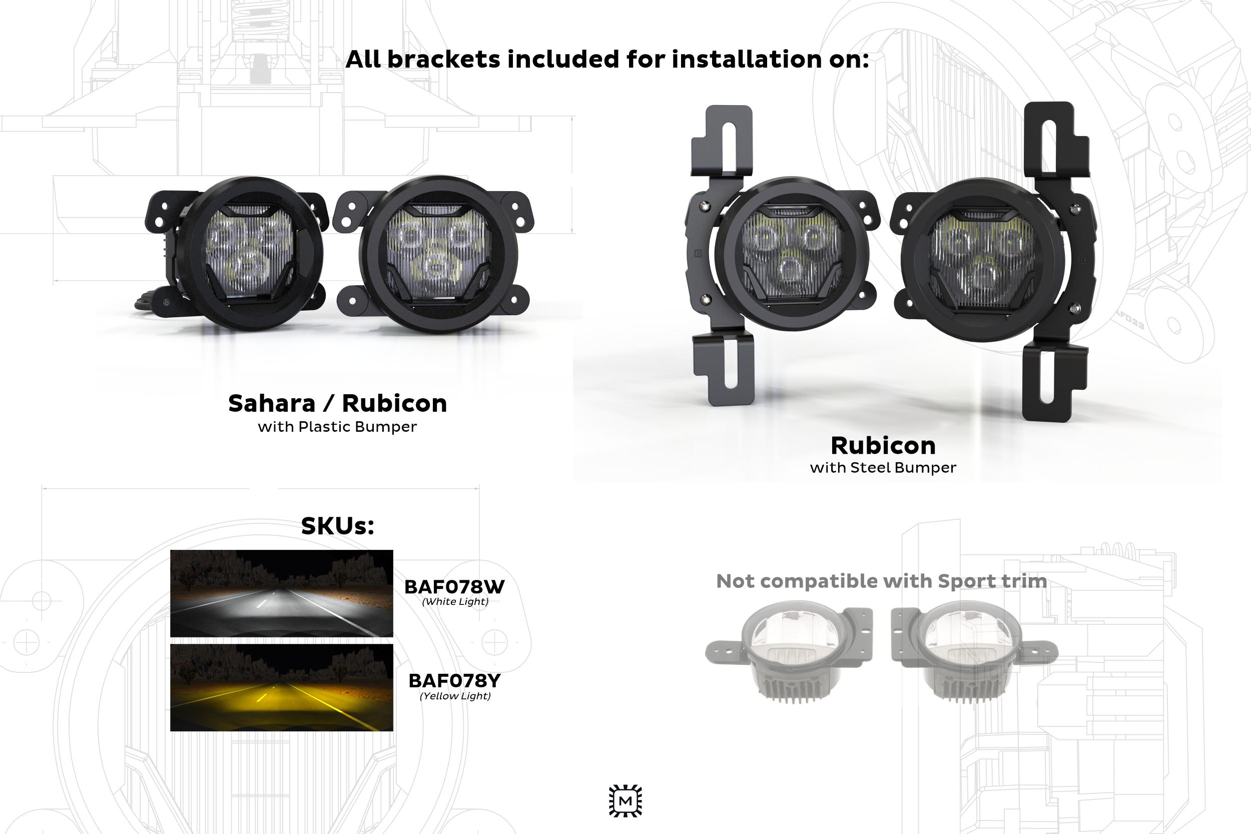 Morimoto 4Banger Ncs Wide Fog-Light Kit For 2018–2026 Jeep Wrangler Jl 71 Manufacturer mounting and fitment illustration.