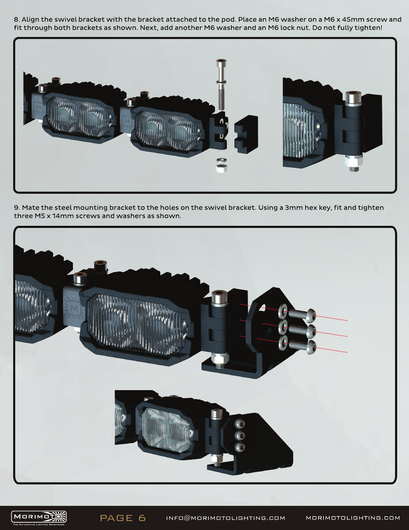 Jeep Jl Morimoto Roof Light-Bar Installation Guide 14 2Banger bar assembly — manufacturer page 6. Open the image at full size to read every label.