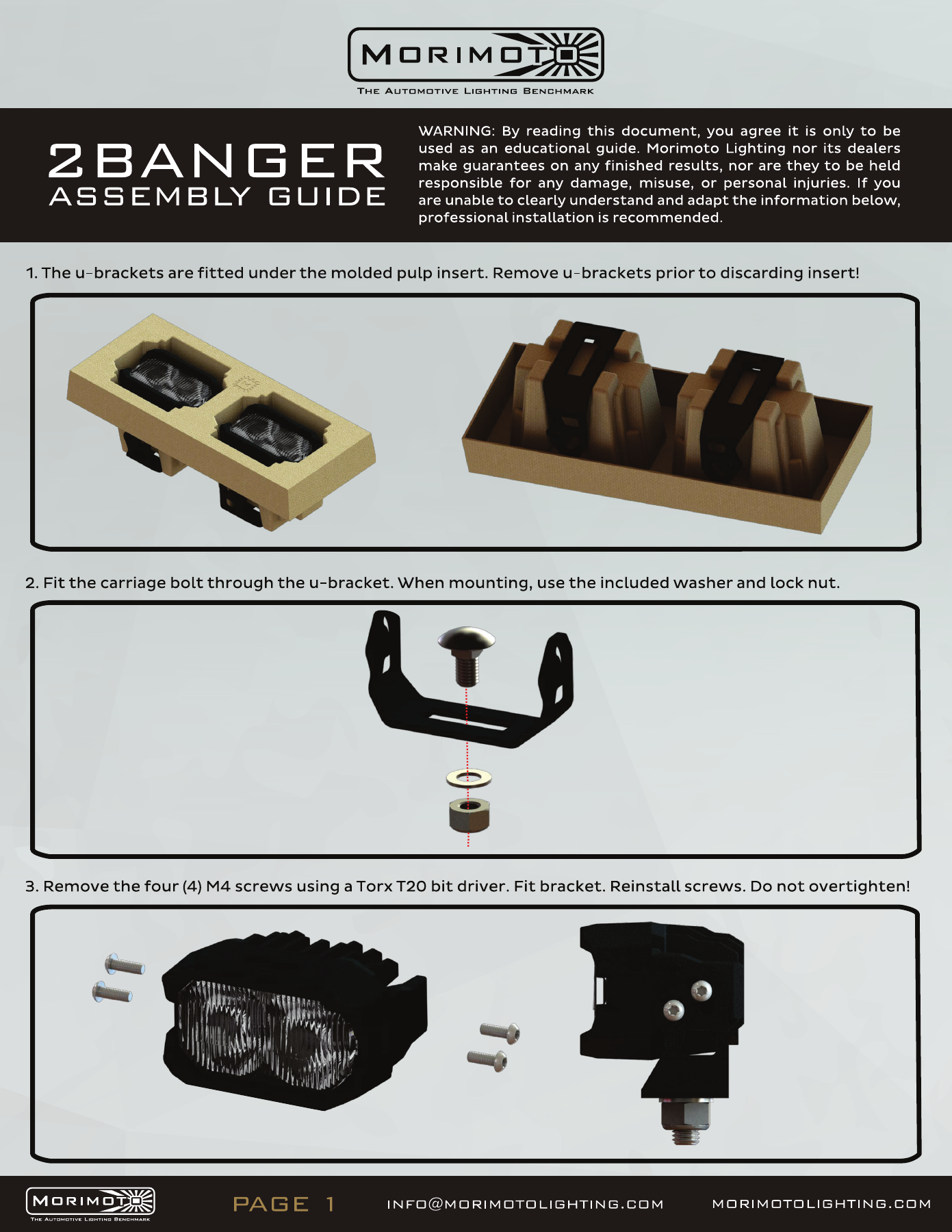 Jeep Jl Morimoto Ditch-Light Installation Guide 6 2Banger bracket assembly — manufacturer page 1. Open the image at full size to read every label.
