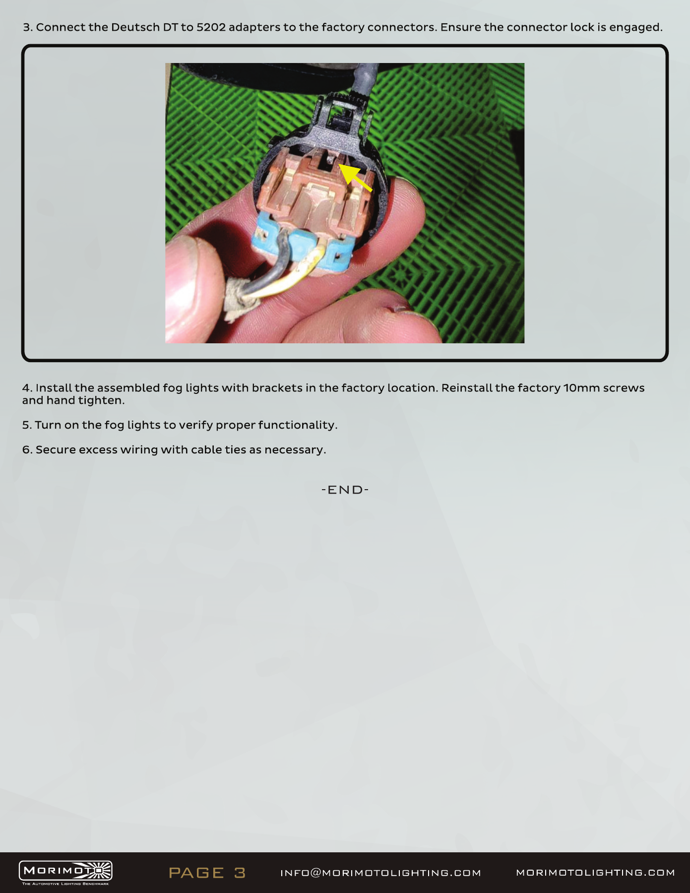 Jeep Jl Morimoto 4Banger Fog-Light Installation Guide 3 JL steel-bumper installation — manufacturer page 3. Open the image at full size to read every label.