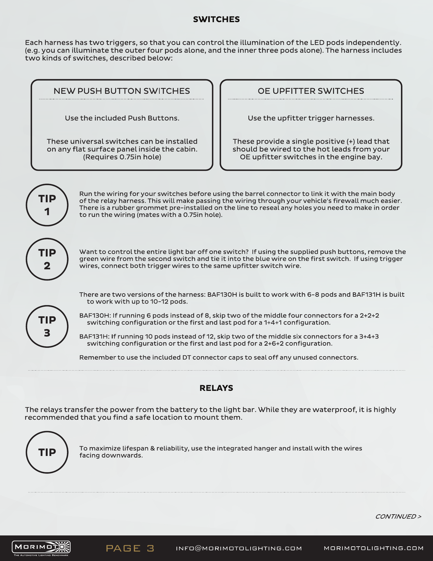 Jeep Jl Morimoto Roof Light-Bar Installation Guide 36 BAF131H bar-harness wiring — manufacturer page 3. Open the image at full size to read every label.