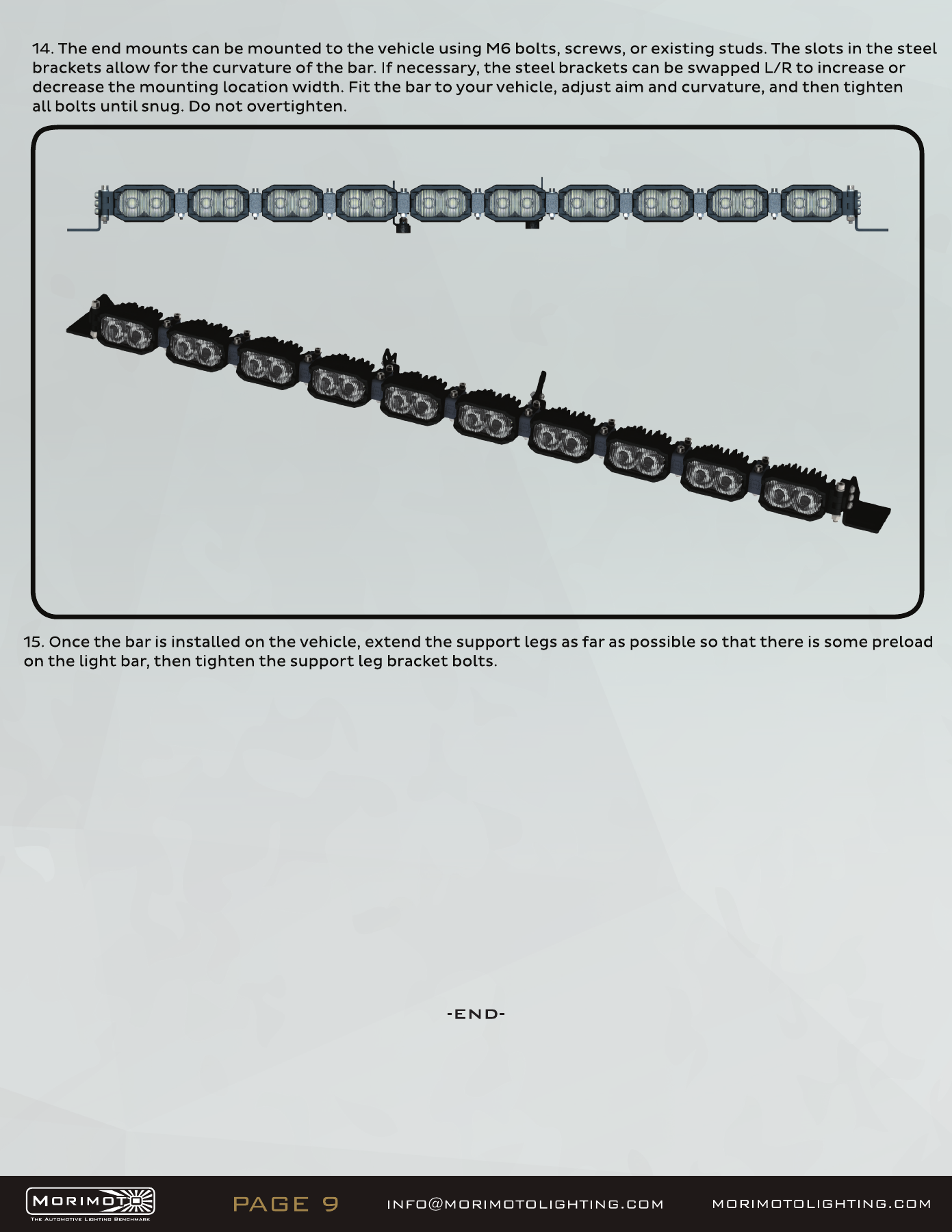 Jeep Jl Morimoto Roof Light-Bar Installation Guide 17 2Banger bar assembly — manufacturer page 9. Open the image at full size to read every label.