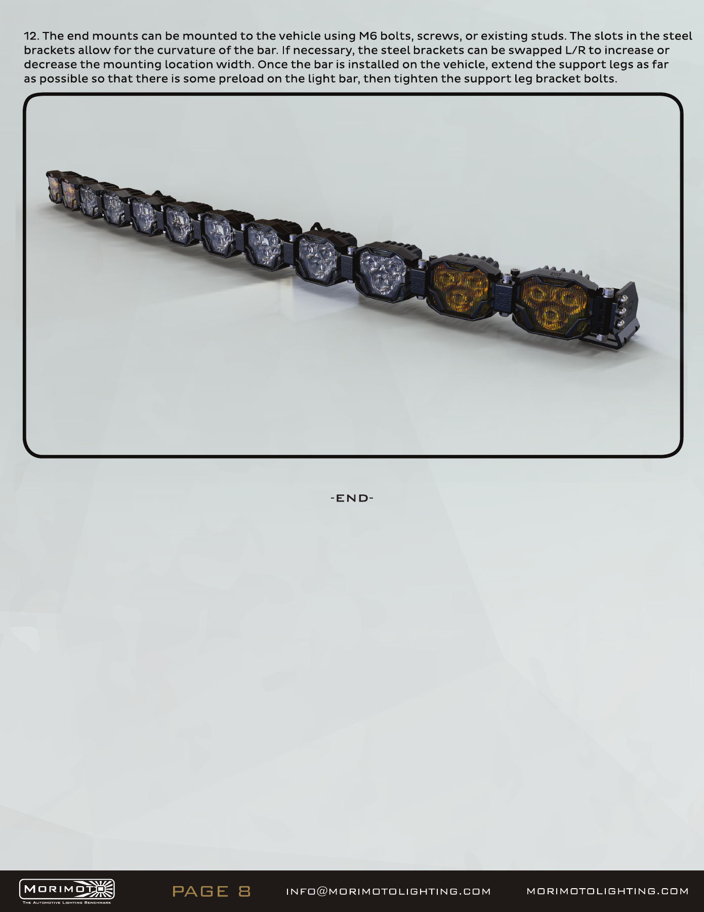 Jeep Jl Morimoto Roof Light-Bar Installation Guide 25 4Banger bar assembly — manufacturer page 8. Open the image at full size to read every label.