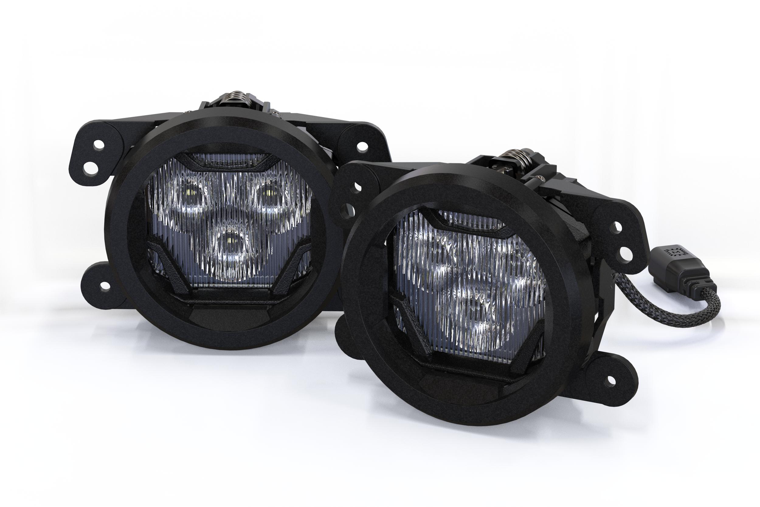 Morimoto 4Banger Ncs Wide Fog-Light Kit For 2018–2026 Jeep Wrangler Jl 2 Representative assembled kit. Select the listed output level, colour and optic; other vehicle lighting in installation photos is not included.