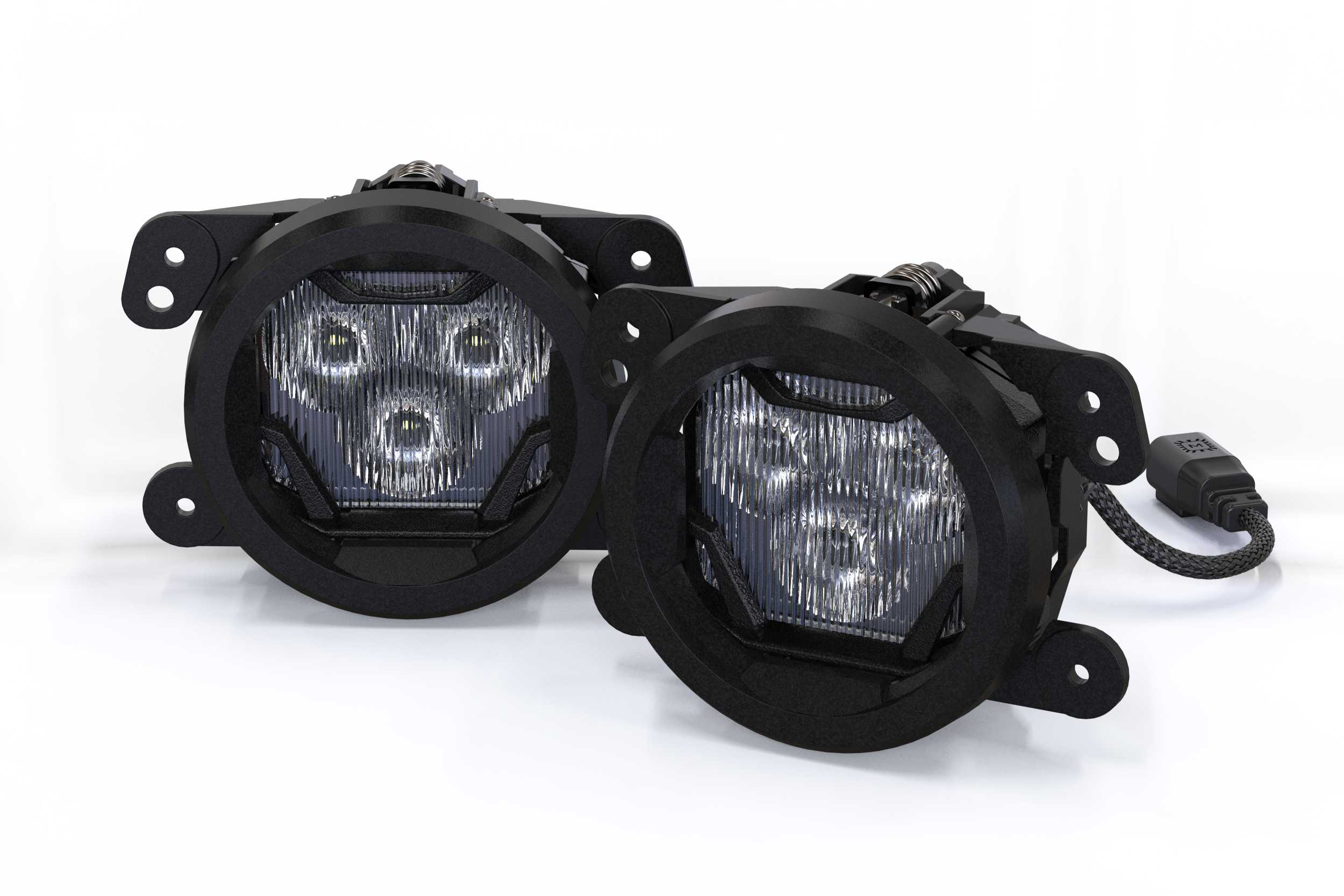 Morimoto 4Banger Fog-Light Kit For 2007–2017 Jeep Wrangler Jk 2 Representative assembled kit. Select the listed output level, colour and optic; other vehicle lighting in installation photos is not included.