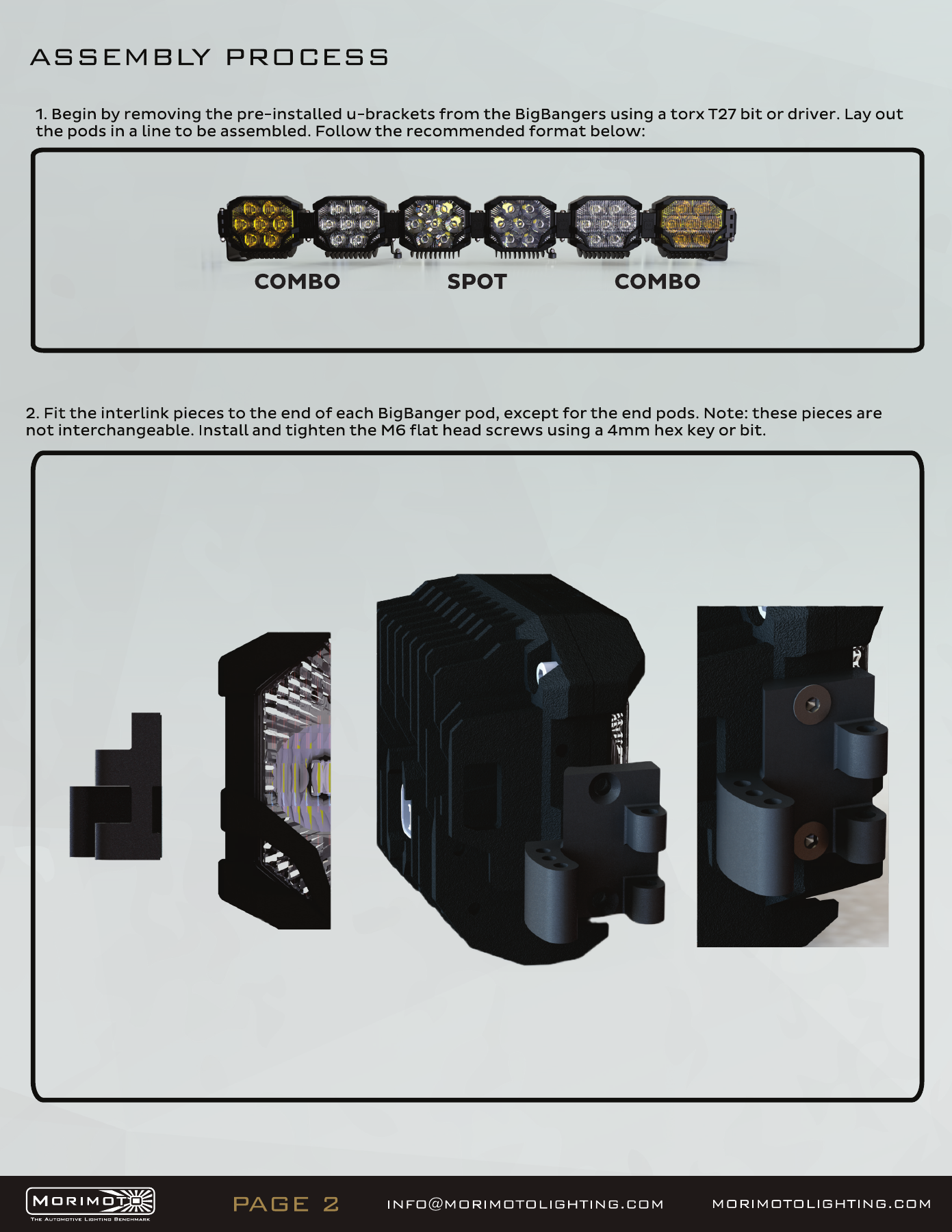 Jeep Jl Morimoto Roof Light-Bar Installation Guide 27 BigBanger bar assembly — manufacturer page 2. Open the image at full size to read every label.