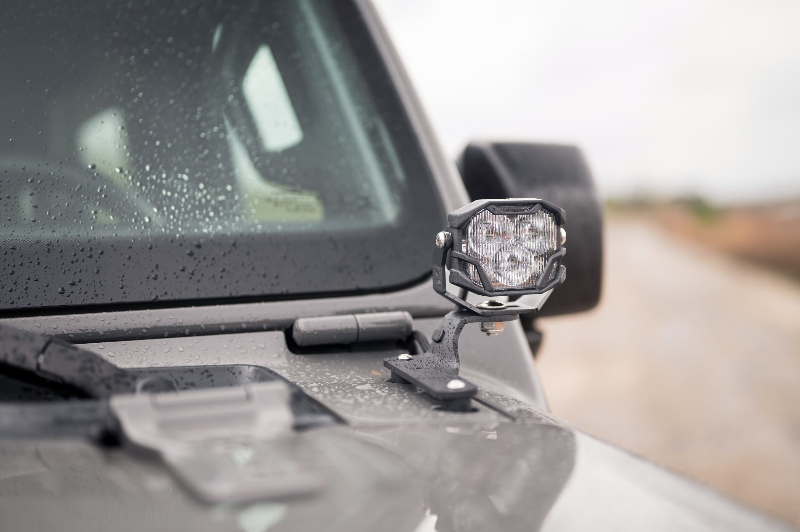 Morimoto 4Banger Ditch-Light Kit For 2018–2026 Jeep Wrangler Jl 12 Representative assembled kit. Select the listed output level, colour and optic; other vehicle lighting in installation photos is not included.