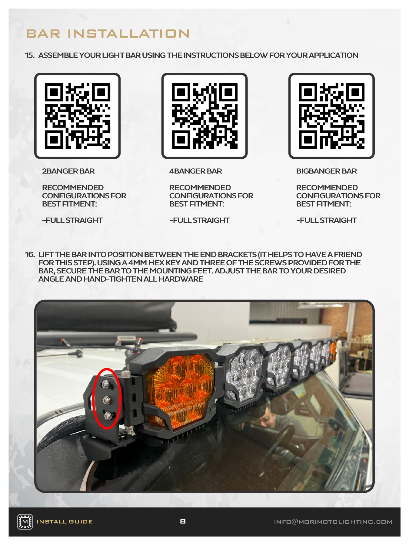 Jeep Jl Morimoto Roof Light-Bar Installation Guide 7 BAF081 vehicle installation — manufacturer page 8. Open the image at full size to read every label.