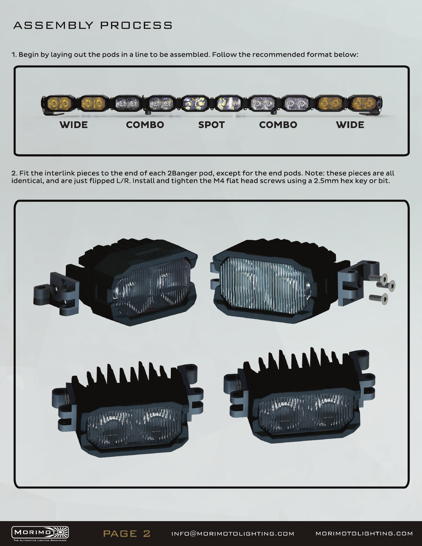 Jeep Jl Morimoto Roof Light-Bar Installation Guide 10 2Banger bar assembly — manufacturer page 2. Open the image at full size to read every label.