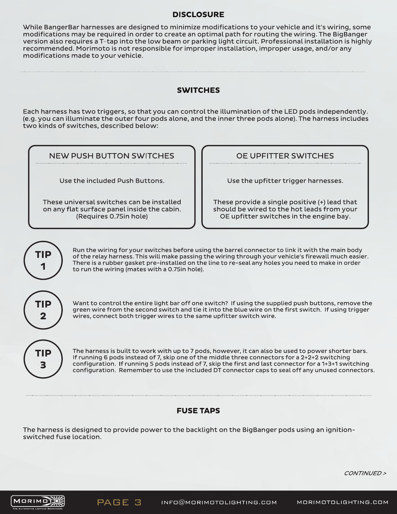 Jeep Jl Morimoto Ditch-Light Installation Guide 10 BigBanger harness instructions — manufacturer page 3. Open the image at full size to read every label.