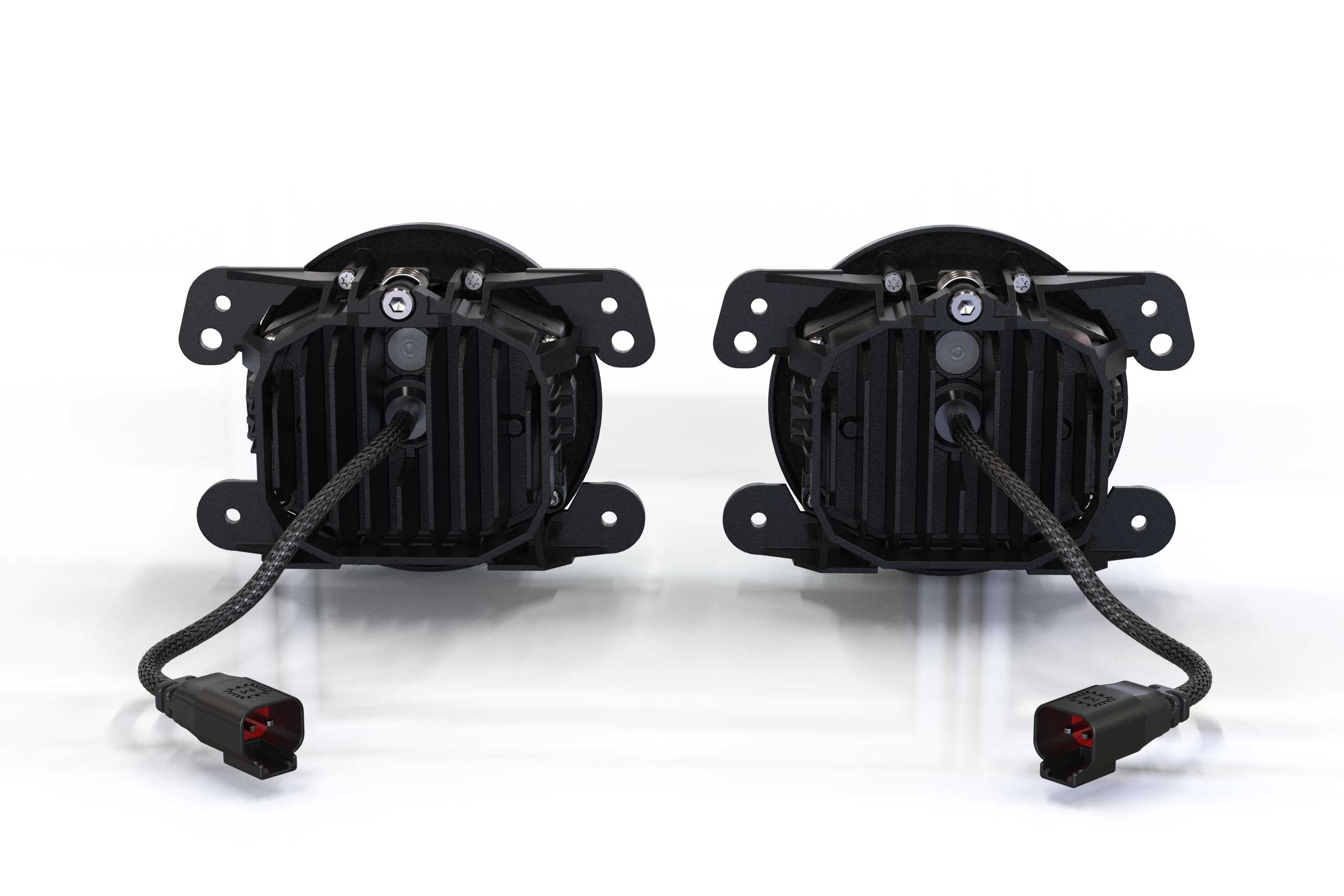 Morimoto 4Banger Fog-Light Kit For 2007–2017 Jeep Wrangler Jk 3 Representative assembled kit. Select the listed output level, colour and optic; other vehicle lighting in installation photos is not included.